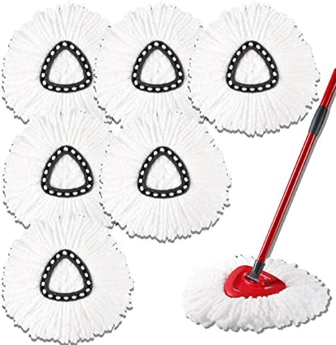 6 Pack Mop Replacement Head - CRTHL Mop Replacement Heads Compatible with Spin Mop, Microfiber Spin Mop Refills, Easy Cleaning Spin Mop Head Replacement, Mops Head for Floor Cleaning (6 Pack, White)