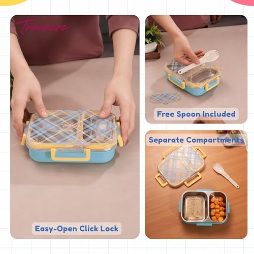 Image of Trueware Cool Touch 304 Stainless Steel PU Insulated Lunch Box with Two Compartment BPA Free, Food Grade Ideal for School, Picnic, Office & Outdoor - 540ml
