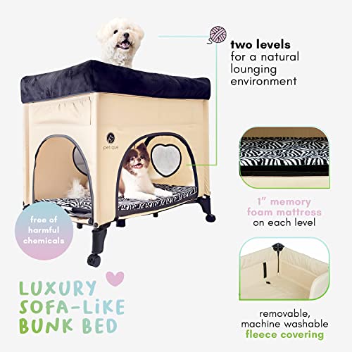 Petique Bedside Lounge Pet Bed, Bunk Bed For Medium Size Pets, Raised Lounge Bed For Cats & Dogs, Zebra Vibes Design #TOP3