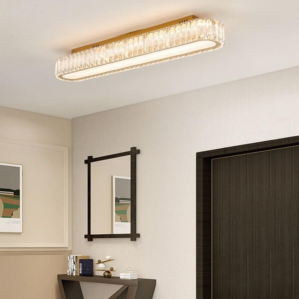 Moderne, rechteckige Deckenleuchte mit Kristallen in Goldoptik, bündige Montage, zeitgenössischer Edelstahlrahmen, deckennahe Lampe for Wohnzimmer, Esszimmer, Flur(40CM)