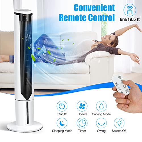 COSTWAY Evaporative Air Cooler, 41-inch Portable Oscillating Air cooler with Remote, 3 Modes, 3 Speeds, LED Display, 9H Timer Auto-off, Quiet Standing Bladeless Tower Fan for Bedro image 8