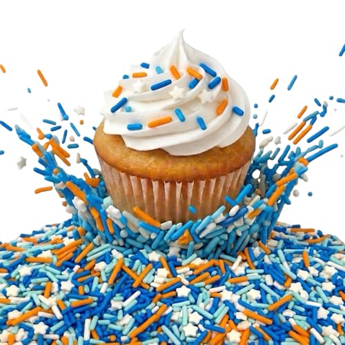 Image of Manvscakes, Blue and Orange dessert Sprinkles, Cake decorations, Chocolate, Fondant baking, Edible sprinkle, Cupcake toppings