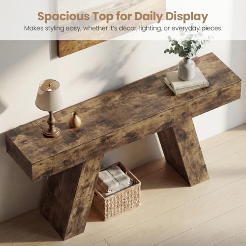Kikihouse 63-Inch Long Console Table w/Storage Drawers, Wood Grain Sofa Table Behind Couch, for Entryway, Entrance, Hallway, Foyer, Living Room (Rustic Brown) — view 5