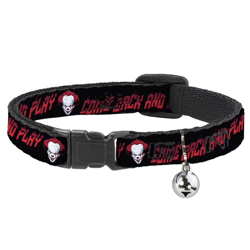 Collar de gato con campana IT de película de terror y clip plástico ajustable rojo negro