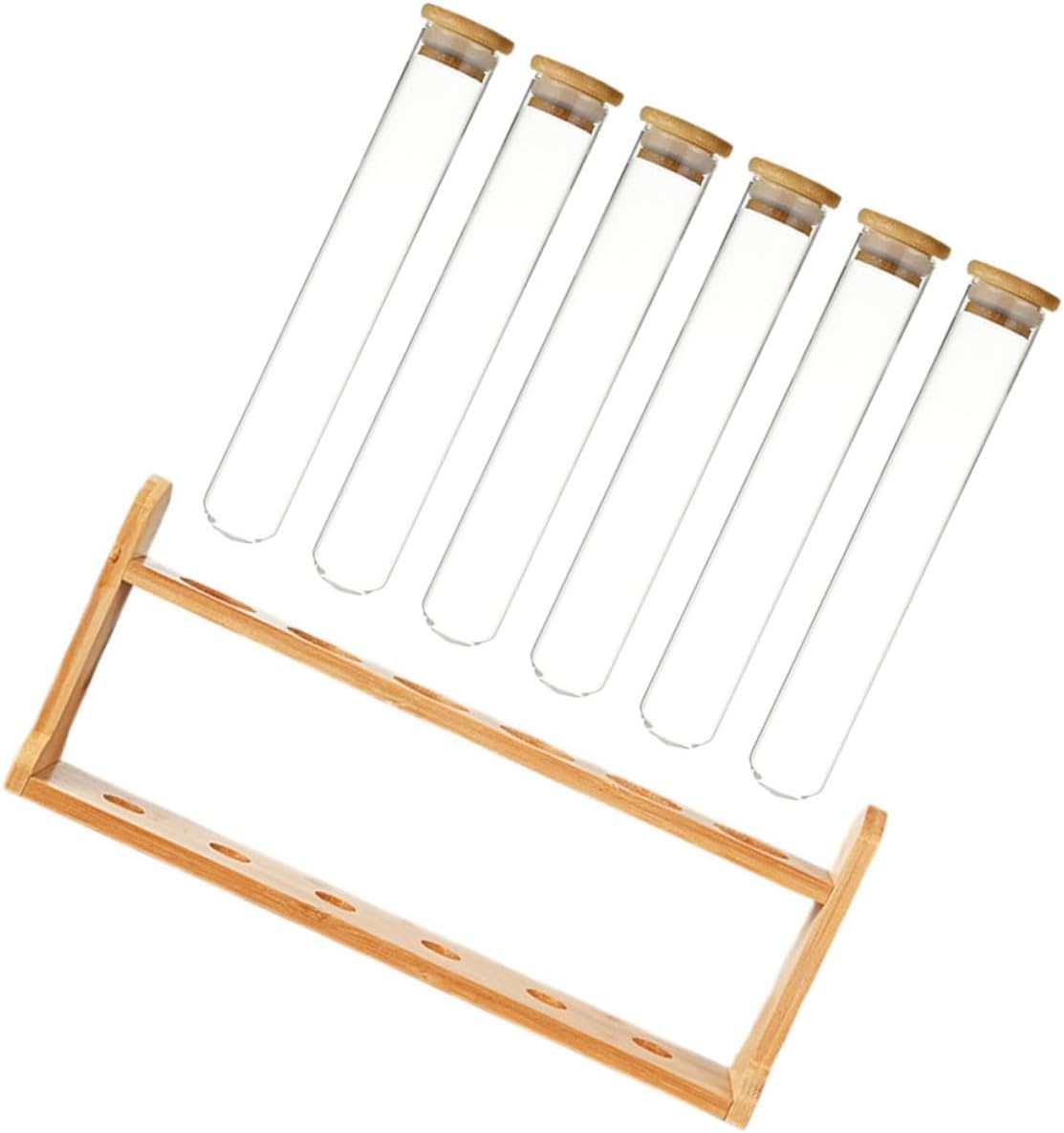 Coffee Bean Storage Tubes with Airtight Glass Jars and Wooden Display Stand Easy to Assemble Space-saving Coffee Container Rack for Freshness Preservation and Stylish Kitchen