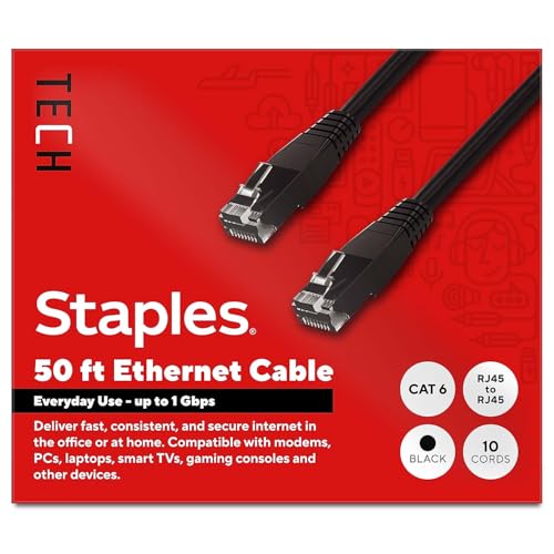 Cable Ethernet Cat-6 STAPLES 50 ft RJ45 Negro miniatura 1