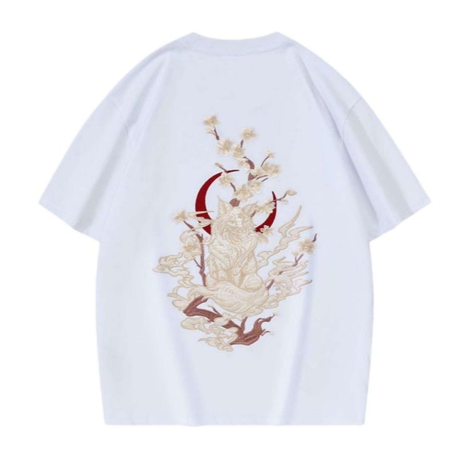 Męski bawełniany t-shirt z okrągłym dekoltem i haftem, luźny krój, styl chiński, top rekreacyjny