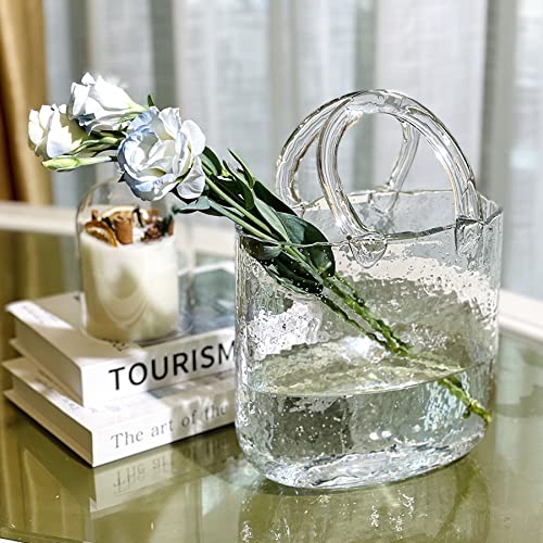 Glass Purse Vase For Flowers,Unique Flower Vase,Handmade Vases Contain Beautiful Bubbles, Vases For Flower,Home Decor,Gift,Multi-Functional Portable Fish Tank #TOP7
