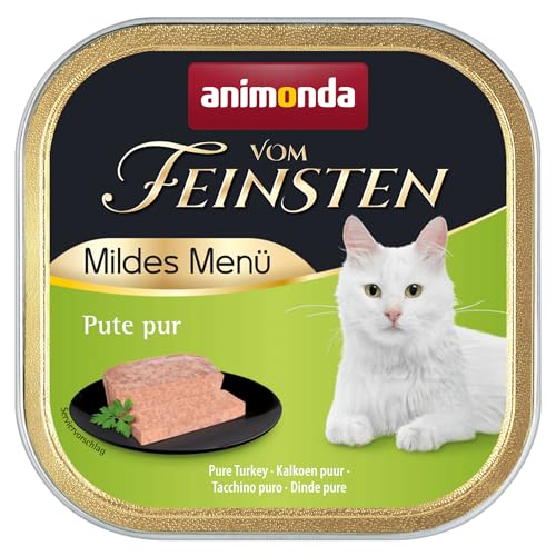 animonda vom Feinsten Mildes Menü Milde Vielfalt (32 x 100g), getreidefreies Katzenfutter nass ohne Zucker, leicht verdauliches Katzenfutter mit Putenfleisch
