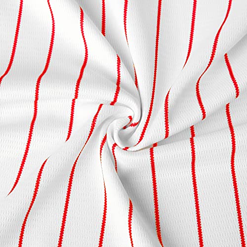 Camiseta de béisbol blanca a rayas rojas, abotonada, manga corta, para deportes y uso casual miniatura 7