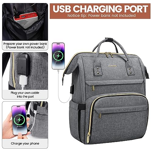 Image of LOVEVOOK Laptop Backpack for Women,18 Inch Professional Womens Travel Backpack Purse Computer Laptop Bag Nurse Teacher Backpack,Waterproof College Work Bags Carry on Back Pack with USB Port,Grey