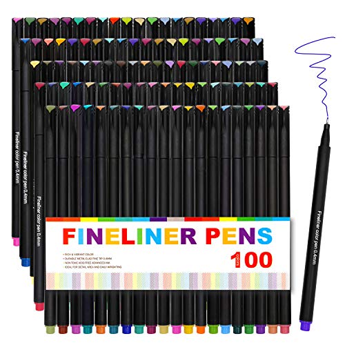 VITOLER 100 Bullet Journal Planner Pens Colored Pen Fine Point Color Marker for Writing Coloring Book Sketching Taking Note Calendar Art Project with Gift Package