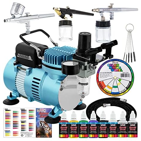Master Airbrush Cool Runner II Dual Fan Airbrush System with Acrylic Paints, 3 Airbrushes, Guide - For Artists Cover
