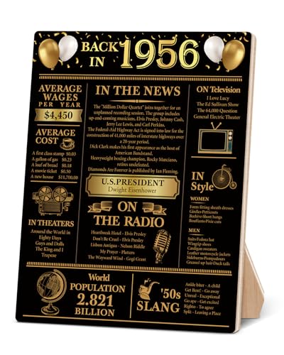70th Birthday Party Decorations for Women Men, Black and Gold Back in 1956 Poster Wooden Sign, 70th Anniversary Birthday Table Decorations Party Favors