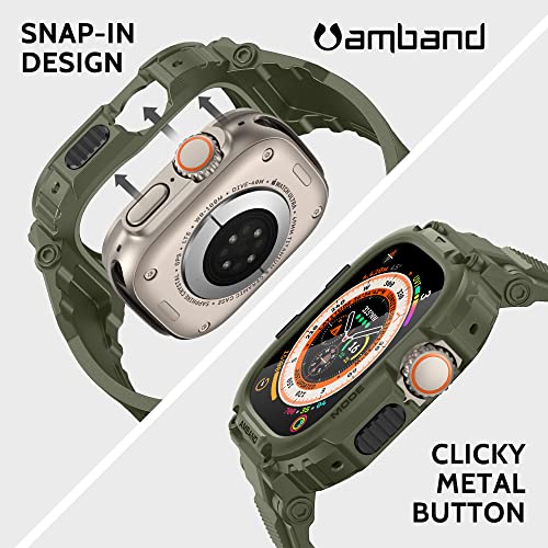 Image of amBand Bands Case Screen Protector Compatible with Apple Watch Ultra 3 /2 /1 49mm, M1 Sport Series Rugged Cover Strap and 9H Tempered Glass Film, Protective Bumper for iWatch 49 mm Men Army Green