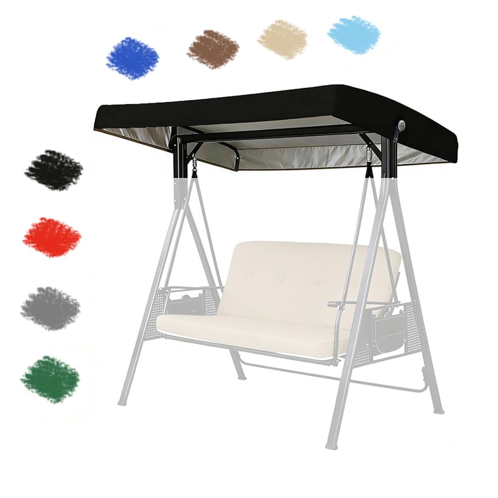 BEWEGNLNHK 75x47in Replacement Canopy Top Cover For Patio Swing, 2/3 Seater Porch Swing Canopy Replacement Top, Waterproof Garden Swing Seat Canopy Cover(Black)