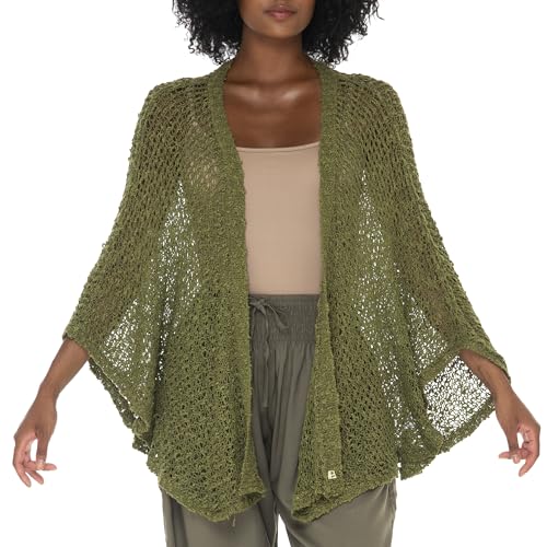 Image of SHU-SHI Lightweight Open Front Cardigan for Women Hollow Out Sweater Knitted Poncho Batwing Loose Popcorn Shawl Boho Wrap