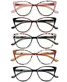 EYEURL 5 Pack Reading Glasses for Women-Cat Eye Blue Light Blocking Readers Fashion Computer Glasses with Spring Hinge Anti-Glare Readers for Women 1.5