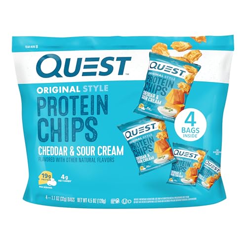 Image of Quest Nutrition Cheddar & Sour Cream Protein Chips, 19g Protein, 4g Net Carbs, Low Carb, Gluten Free, 1.1 Ounce (Pack of 32)