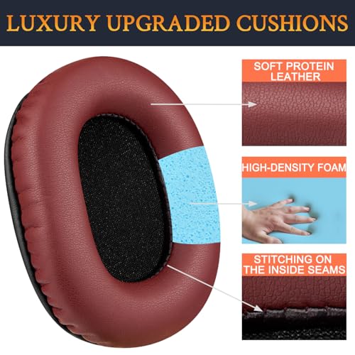 Image of SOULWIT Earpads Replacement for Audio Technica ATH M50X M50XBT M50RD M40X M30X M20X MSR7 SX1 Monitor Headphones, Ear Pads Cushions with Softer Protein Leather, High-Density Foam - Burgundy