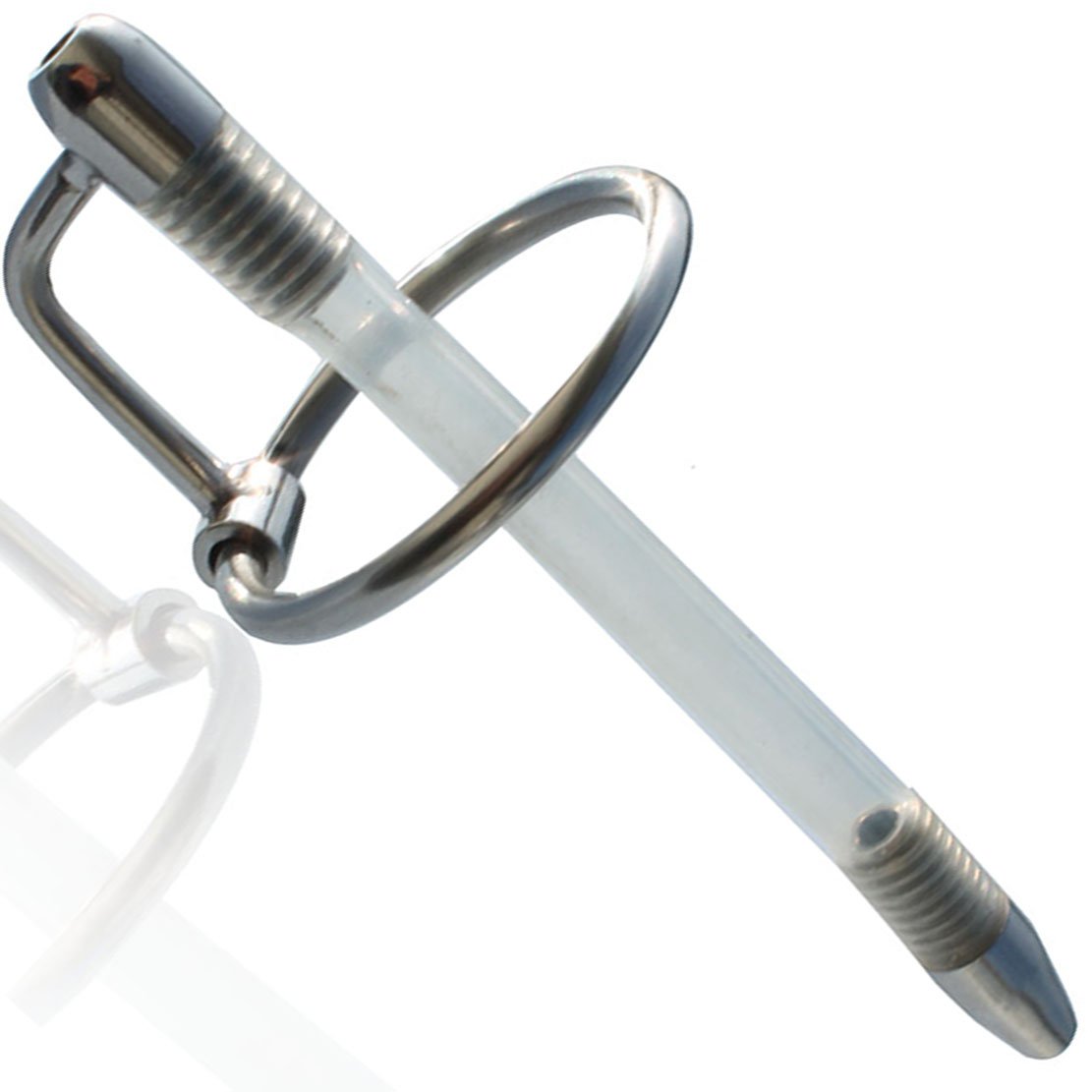 FOPS Dilatatore Uretrale Maschile 12 cm Ø0,6-0,75 cm in Acciaio Inox e Silicone con 2 Anelli Ø2,5-3,1 cm - Sonda Uretrale Plug Pene per Sounding BDSM Principianti e Esperti N16-14