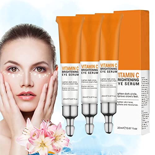 2023 New JoyPretty Vitamin C Brightening Eye Serum, Anti Aging Serum with Vitamin C, Niacinamide and Hyaluronic Acid, Remove for Dark Circles Puffiness Under Eye Bags Fine Line Crow’s Feet (3 PCS)