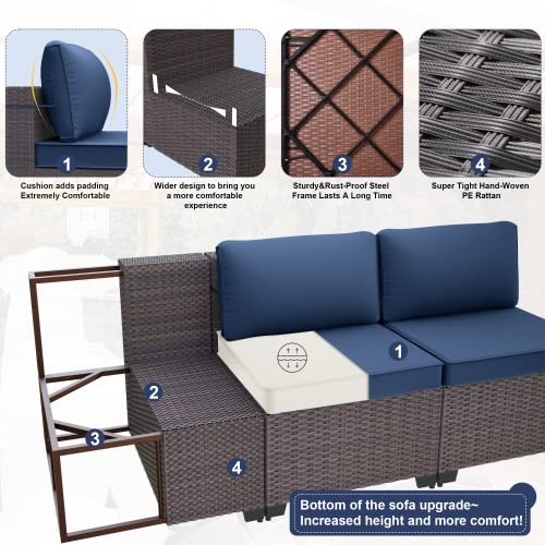 Delnavik Patio Furniture Set 9-Pieces Outdoor Furniture For Backyard Wicker Sectional Sofa Set, Rattan Patio Conversation Set With Thickened Cushions And Glass Coffee Table, Navy Blue #TOP3