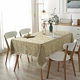 Tolldek 140x160CM Tischtuch Gelb Grün, Rechteckig Tischdecken Dreieck Jacquard mit Quaste Polyester, Tischdecke Stehtisch Pflegeleicht für Drinnen Garten Esszimmer und Party