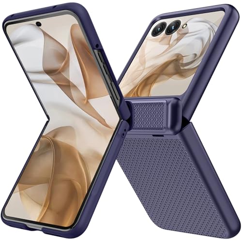 Miimall Étui Compatible avec Motorola Razr 50 avec Protection de Charnière, Protection d'Écran en Verre Intégrée, Case Antichoc en Polycarbonate Rigide Antidérapant pour Moto Razr50, Bleu