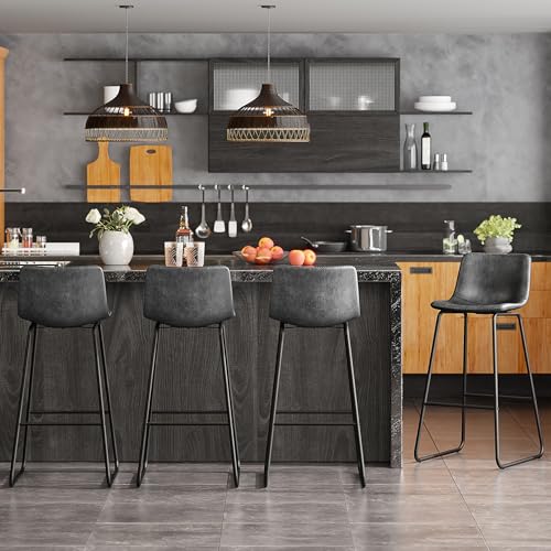 Image of REONEY Bar Stools Set of 2, 30 inch Urban Faux Leather Counter Stools, Grey