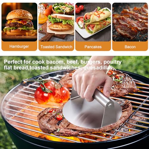 Miniatura 2 de Yotutun Smash Burger De Acero Inoxidable, 5,5 Pulgadas Prensa Para Hamburguesas Redonda Aplastador De Hamburguesas Accesorio De Barbacoa Para Hacer Hamburguesas, Bistec, Parrilla