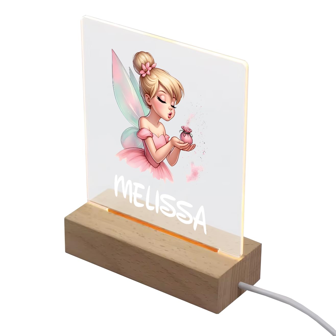 ukgiftstoreonline Personalised Fairy Gift Night Light, 22cm, Kids Room Night Light (Blowing a Wish Fairy)