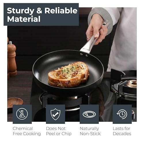 Image of Lifelong Carbon Steel (Iron) Fry Pan 24cm | High Heat Stir Fry & Searing Pan with Long Stainless Steel Handle | Naturally Seasoned Non-Stick Surface | Induction & Gas Compatible | Lightweight Build