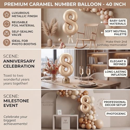 Image of Atpata Funky #8 Elegant Caramel Colour JUMBO 40 INCH Number Balloons Set | 0 to 9 Digit Shapes | Decorative Balloons for Milestones & Celebrations