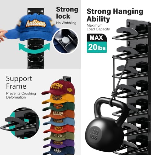 2-Pack Wall-Mounted Baseball Cap Organizer Rack (Black) - image 3