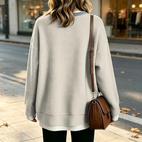 Women Crewneck Sweatshirt Waffle Knit Long Sleeves Polka Dot Sweatshirt - image 5