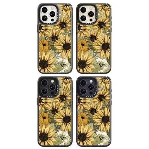 Coque iPhone 15 Pro antichoc 2m durable noire à motif de tournesol