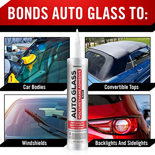 Polyurethane Windshield Adhesive with Fast Curing Formula - High Bond Strength Window Sealant Compound - Easy to Apply Automotive Glass Glue - Windshield Sealant Black - Vehicle & RV Polyurethane Glue