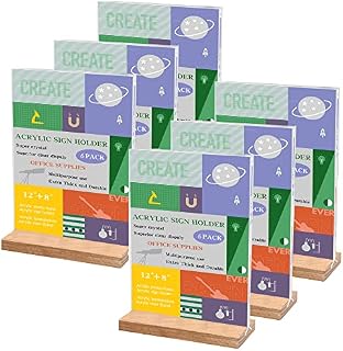 A4 Acrylic Sign Holder (6 Pack) A4 Plastic Display Stands Double Sided Menu Holder for Tables, Counter Poster Sign Display Stand for Restaurant Store Bar Company