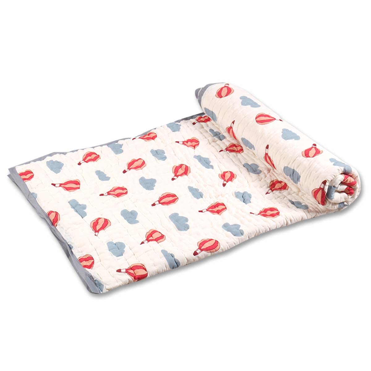 Wishing Clouds Baby Dohar Organic Cotton Blanket, Baby Blankets for Girls & Boys, Newborn Nursery & Crib Blanket (Age - 0-2 Year, Size - 120x152 Cm, Hot Air Balloon)