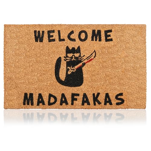 Paillasson Madafakas en Fibre de Coco - 70x40cm - Tapis de Porte de Bienvenue, Surface Antidérapante PVC & Fibre de Coco - Entrée Maison, Couloirs, Portes -...