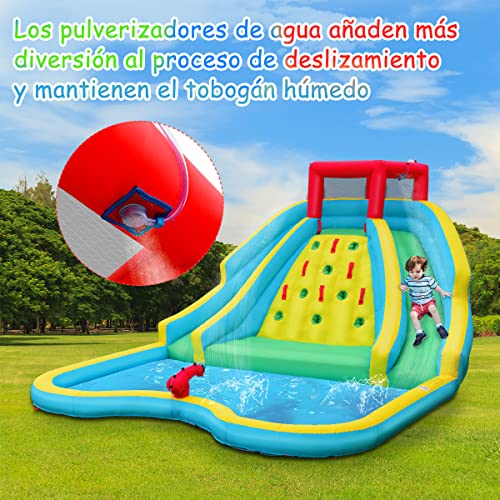 Ficha técnica COSTWAY Tobogán Inflable Parque de Agua Inflable Parque de Agua Inflable para Niños con Piscina de Chapoteo Pared de Escalada Cañón de Agua Toboganes y Piscina de Chapoteo con Soplador de 680W - Fernando Cortés