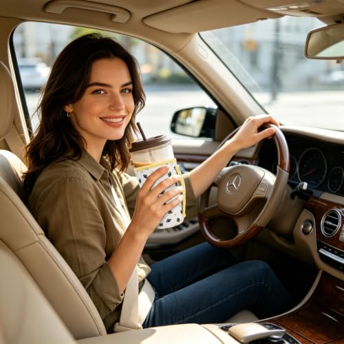 Image of KJQJLY 3 Reusable Iced Coffee Sleeves for Iced Coffee Cups or Drinks Reusable Neoprene Insulated Sleeves for Hot and Cold Drinks from Starbucks, Dunkin, And More (Honey Bee)