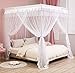 Mengersi Princess 4 Corners Post Bed Curtain Canopy Mosquito Netting (White, Twin)