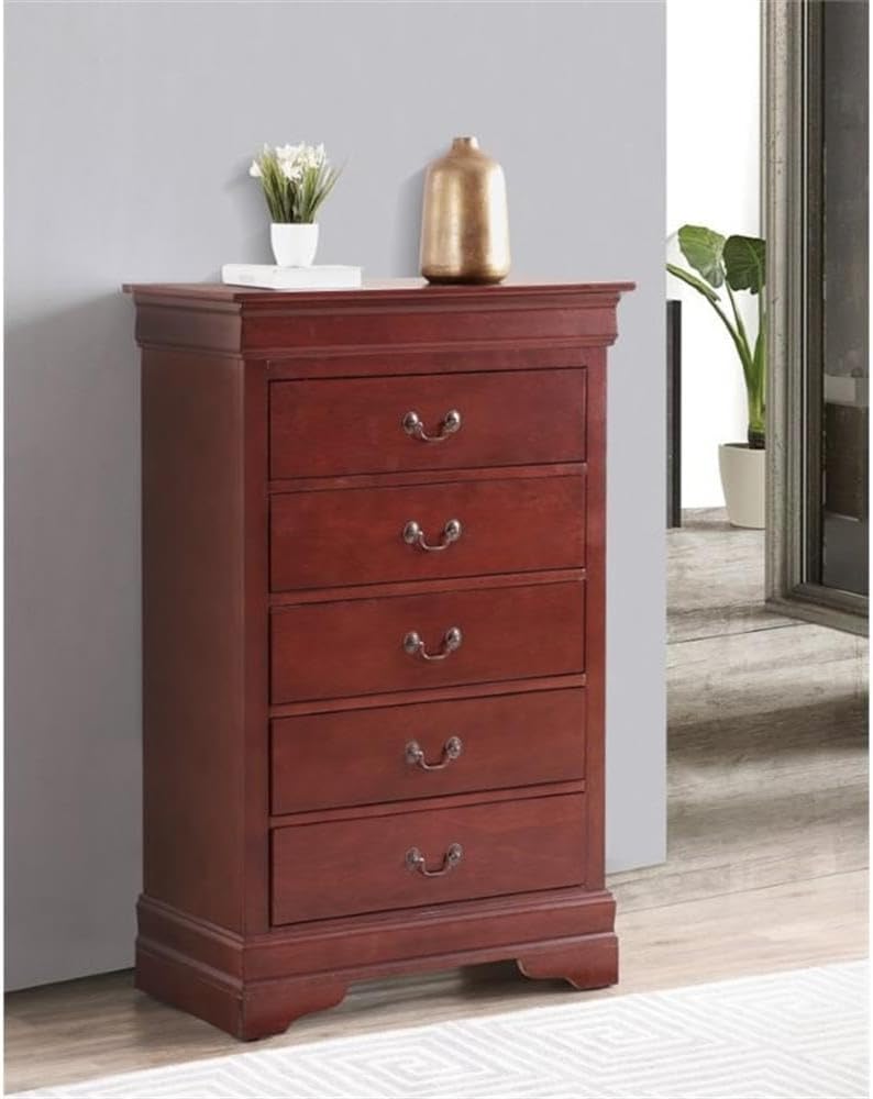 Glory Furniture Louis Phillipe 5 Drawer Chest in Cherry