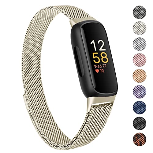 Vancle Strap compatible with Fitbit Inspire 3 Straps for Women Men Stainless Steel Mesh Loop Adjustable Wristband Replacement Strap (Champagne)