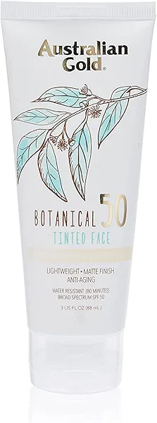Australian Gold Botanical Sunscreen Tinted Face Mineral Lotion SPF 50, 3 Ounce | Broad Spectrum | Water Resistant