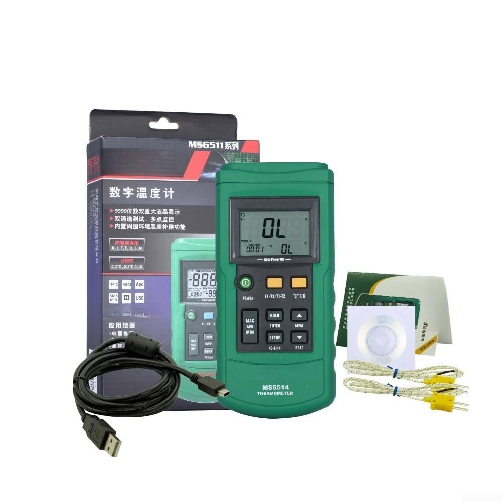 Termómetro digital registrador de datos probador de doble canal con interfaz USB para termopares K J T E R S N, lector de sonda de alta temperatura para horno de laboratorio,