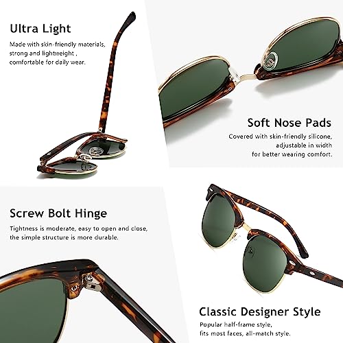Image of SUNGAIT Polarized Sunglasses for Men and Women, Classic Half-Frame Retro Shades for Driving, Travel, and Outdoor Activities