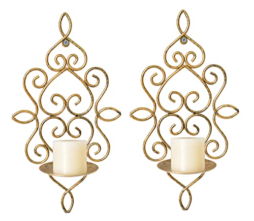 Wandleuchter, Antik Gold Metall Wandkerzenhalter, Set mit 2 Stück Scroll Wandleuchter Kerzenhalter für Wohnzimmer, Esszimmer und Büro (Antik Gold) Cover